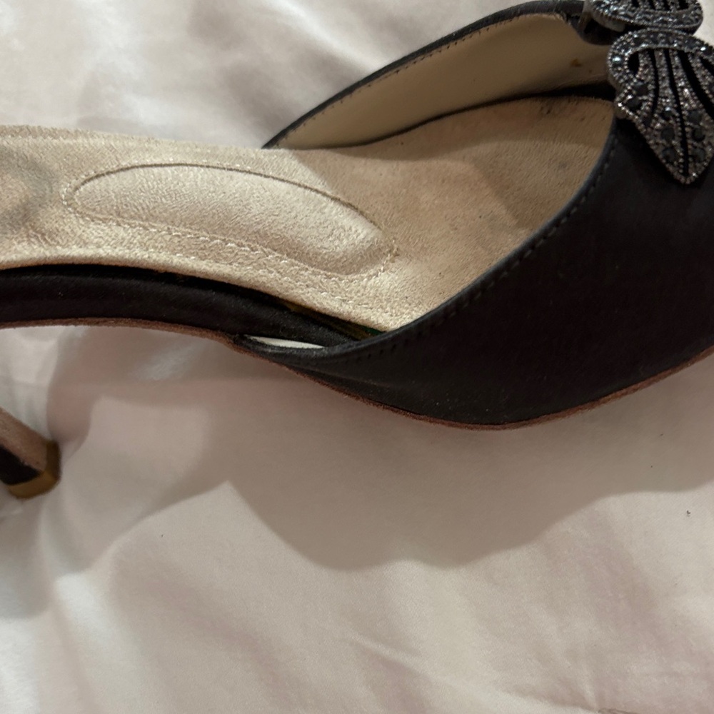 ANGELA NURAN Black Ankle-Strap Peep-Toe Heels with Embellishment - Picture 6 of 15